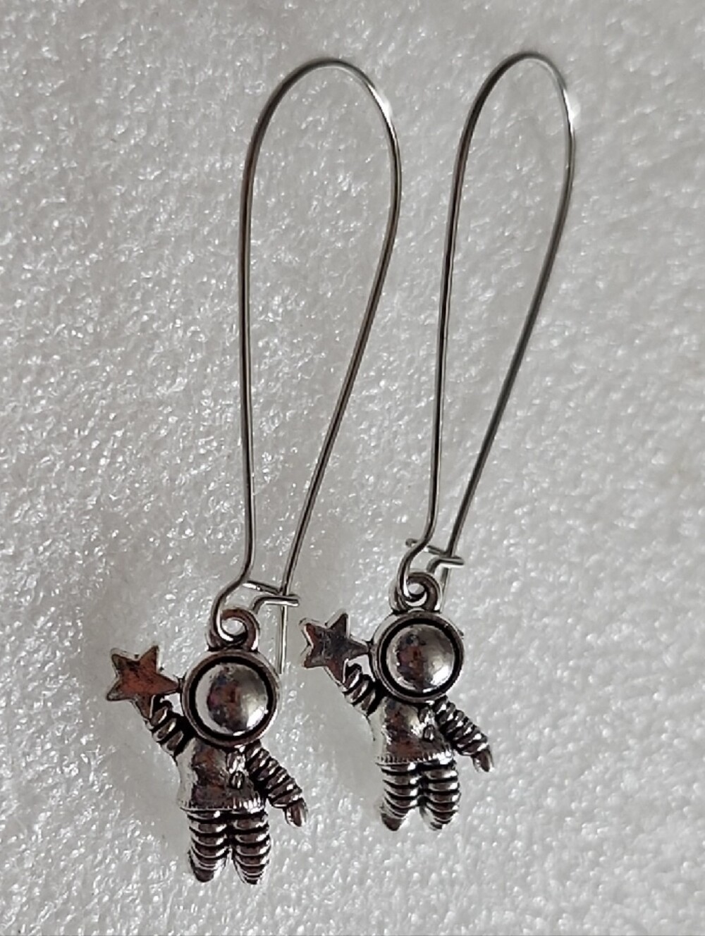 Hand Crafted Silver Astronaut Star Drop Earrings